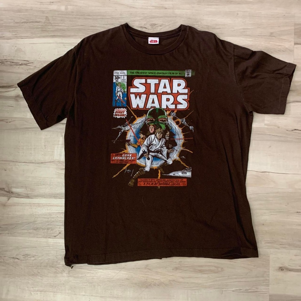 Vintage Star Wars Comic Book Graphic Tee Brown Large 1990s Original Issue Mens